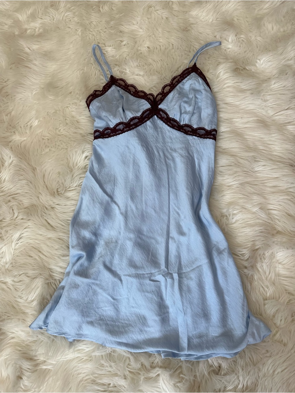 NWT wild fable Light Blue Slip dress with Dark Lace Trim double lined